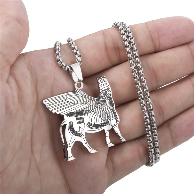 Мужская и женская цепочка с кулоном из нержавеющей стали assrian lamassu A edu Крылатый