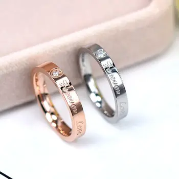 Circón conciso de alta calidad y material de acero inoxidable para bodas oro rosa amor para siempre anillo de compromiso nunca se