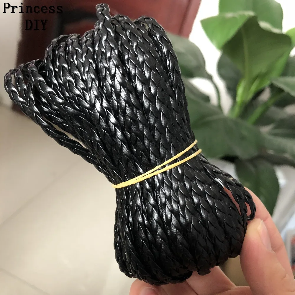

20M/Lot Jewelry Making Finding 5mm Black Flat Braided Leather Cord PU Rope Strip DIY Bracelet Choker Key Chain Hand Craft Materi