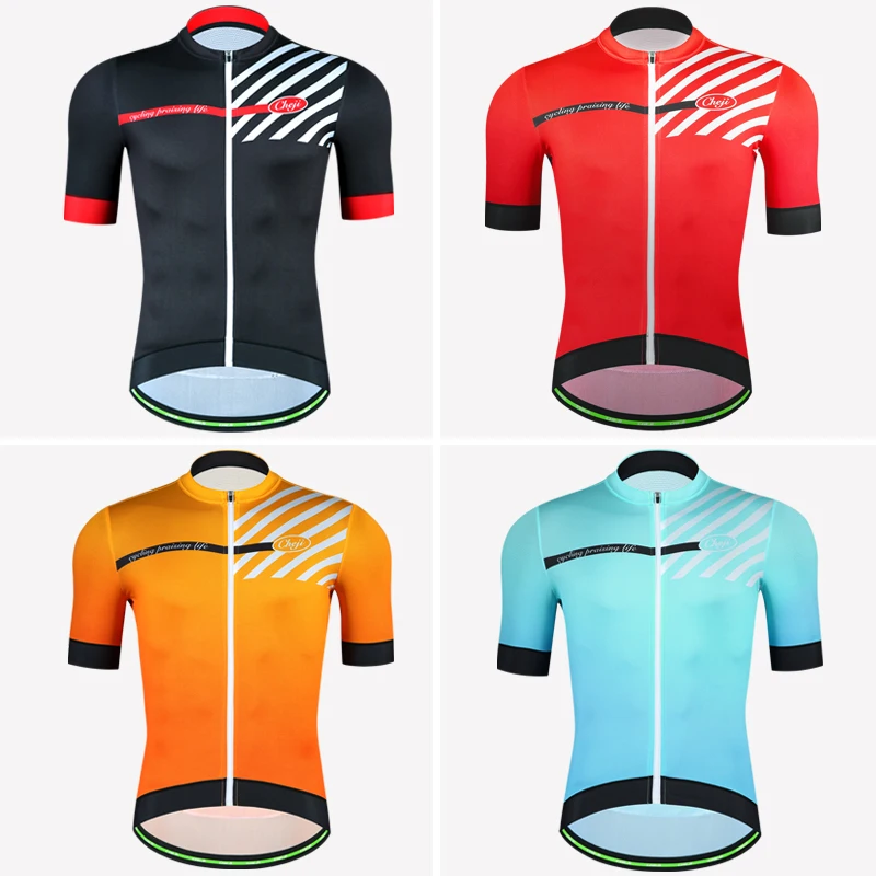 CHEJI 2018 MTB Road Bike Jersey Men Top Quality YKK zipper Black Red Orange Blue Short Sleeve Cycling Clothing Bicycle Shirt цена CHEJI 2018 MTB Road Bike Jersey Men Top Quality YKK zipper Black Red Orange Blue Short Sleeve Cycling Clothing Bicycle Shirt цены онлайн