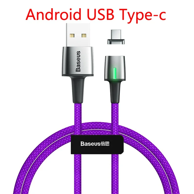 Магнитный usb-кабель для зарядки iPhone samsung huawei oneplus xiaomi быстрое зарядное устройство для apple светильник с разъемом микро usb кабель type c светодиодный - Цвет: usb Type-c Purple