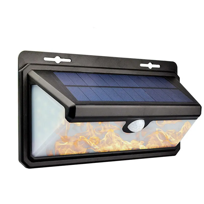 

166LED Wall Lamp LED Solar Flame Wall Lamp Human Body sense PIR Induction Outdoor Waterproof White + Simulate Flame Light