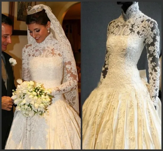 Real Sample Glamorous High Neck Long Sleeve Imperial Wedding Dresses