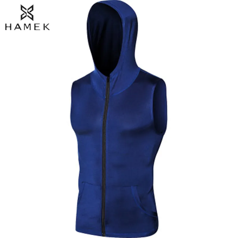 Mens Hooded Sleeveless Running Jackets Boy Sports Vest With Pocket Zip Basketball Soccer Fitness Gym Workout Tops Wear Quick Dry