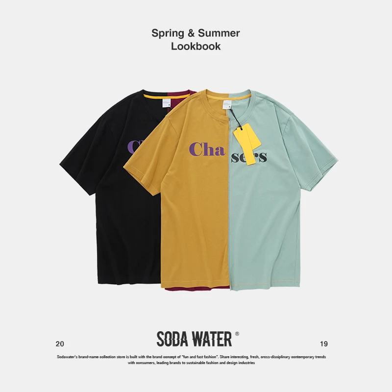 Мужская хлопковая футболка sodawater Patchowrk Повседневная в стиле хип хоп рок Swag Harajuku