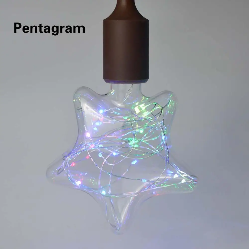 3D Светодиодная лампа Эдисона, винтажное украшение, E27, 110 В, 220 В, Светодиодная лампа накаливания, медная проволока, сменная лампочка накаливания - Цвет: Pentagram-Colorful