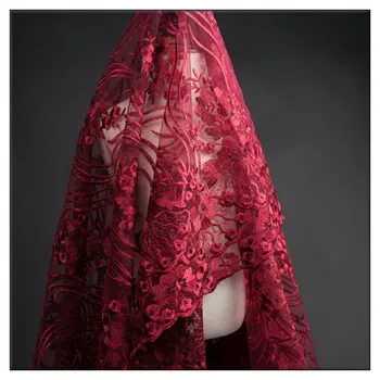

LASUI 1 y/1 lot ood-looking red flower embroidery lace fabric DIY handmade fabrics/garment accessories Wedding dress X0345