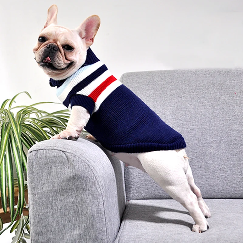 Полосатый французский бульдог, собачий пуловер, свитер, зимняя теплая одежда для домашних животных, для маленьких собак, сфинкс, мопс, толстовка, одежда для собак, домашних животных