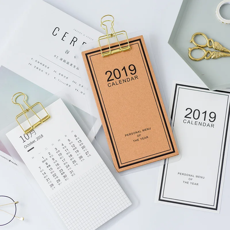 

2019 Creative Calendar Paper Desktop DIY Daily Organizer Schedule Planner Memo Calendars with Clip Stationery Supplies
