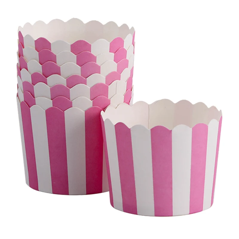 50pcs Pink White Striped Paper Cupcake Wrapper icecream Baking muffin