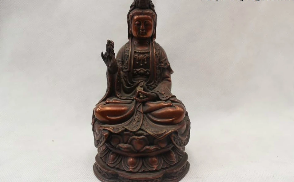 

6"Chinese Buddhism Red Bronze Seat Kwan-yin Guan Yin Bodhisattva Statue
