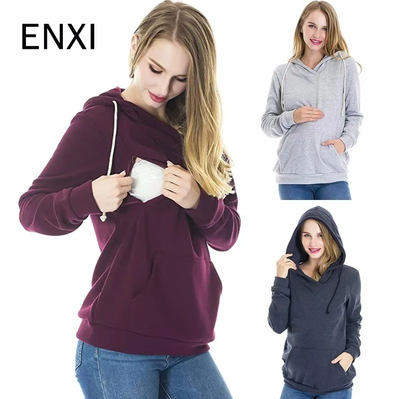 

Long Sleeves Maternity Hoodies With Hat Spring Autumn Nursing Hoodie Sweaters Lactation Matherinity Clothes For Breastfeeding