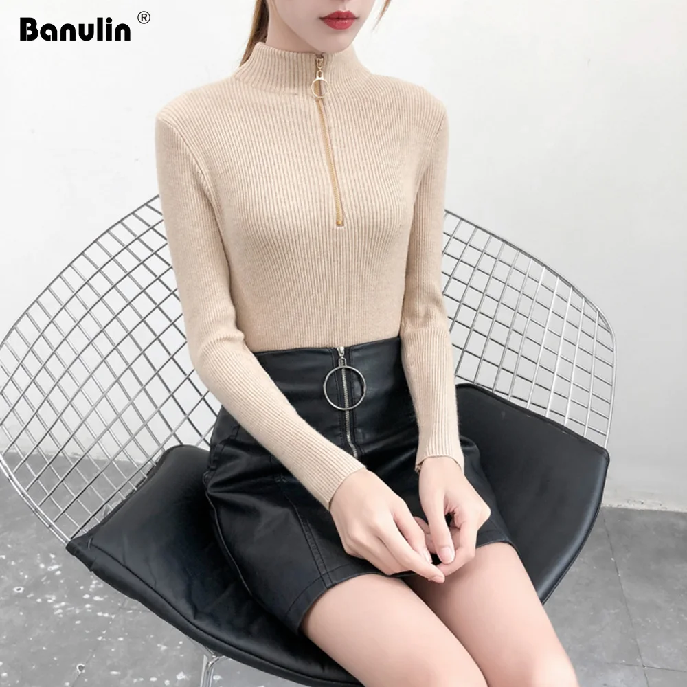 Zipper Turtleneck Sweater Korean Womens Sweaters 2019 Winter Tops For Women Pullover Autumn Jumper Knitted Sweater Pull Femme Zipper Turtleneck Sweater Korean Womens Sweaters 2019 Winter Tops For Women Pullover Autumn Jumper Knitted Sweater Pull Femme