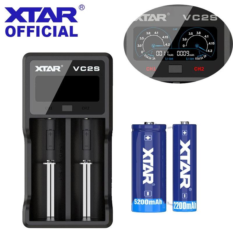 

XTAR VC2S Charger LCD VC2 S 18650 Battery Charger USB Power Bank Li-ion Batteries 20700 21700 18650 Chargers XTAR VC2 Charger