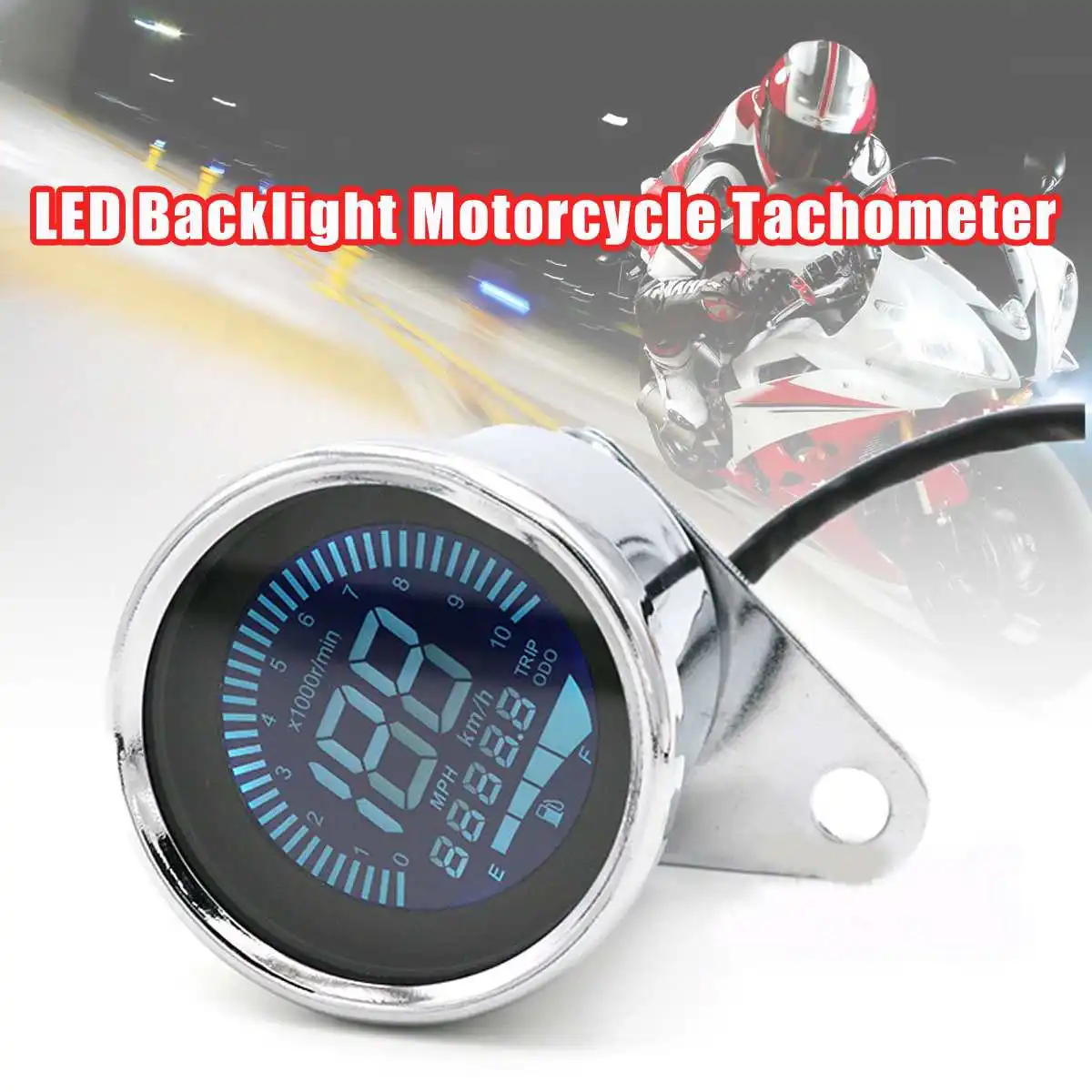 

DC 12V Motorcycle Retro Motorcycle Tachometer LED LCD Backlight Fuel Gauge Assembly Racer Odometer Sensor