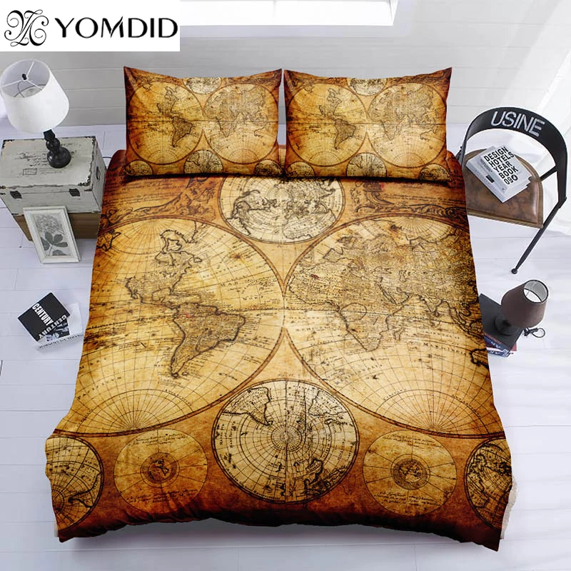 

Map Printing Duvet Cover Sets Retro Map Geography Pattern Bedding Set Duvet Cover With Pillowcases Twin/ Queen/ King Bedding Set