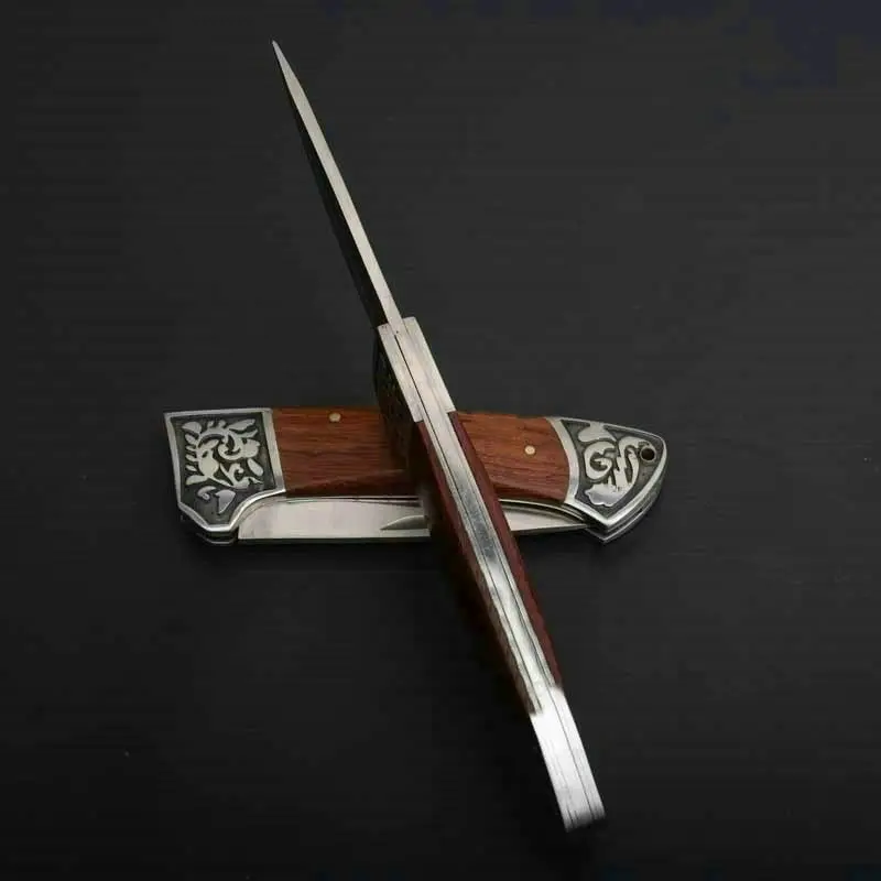 copper tactical folding knife steel blade wood handle rescue pocket edc tools  (3)