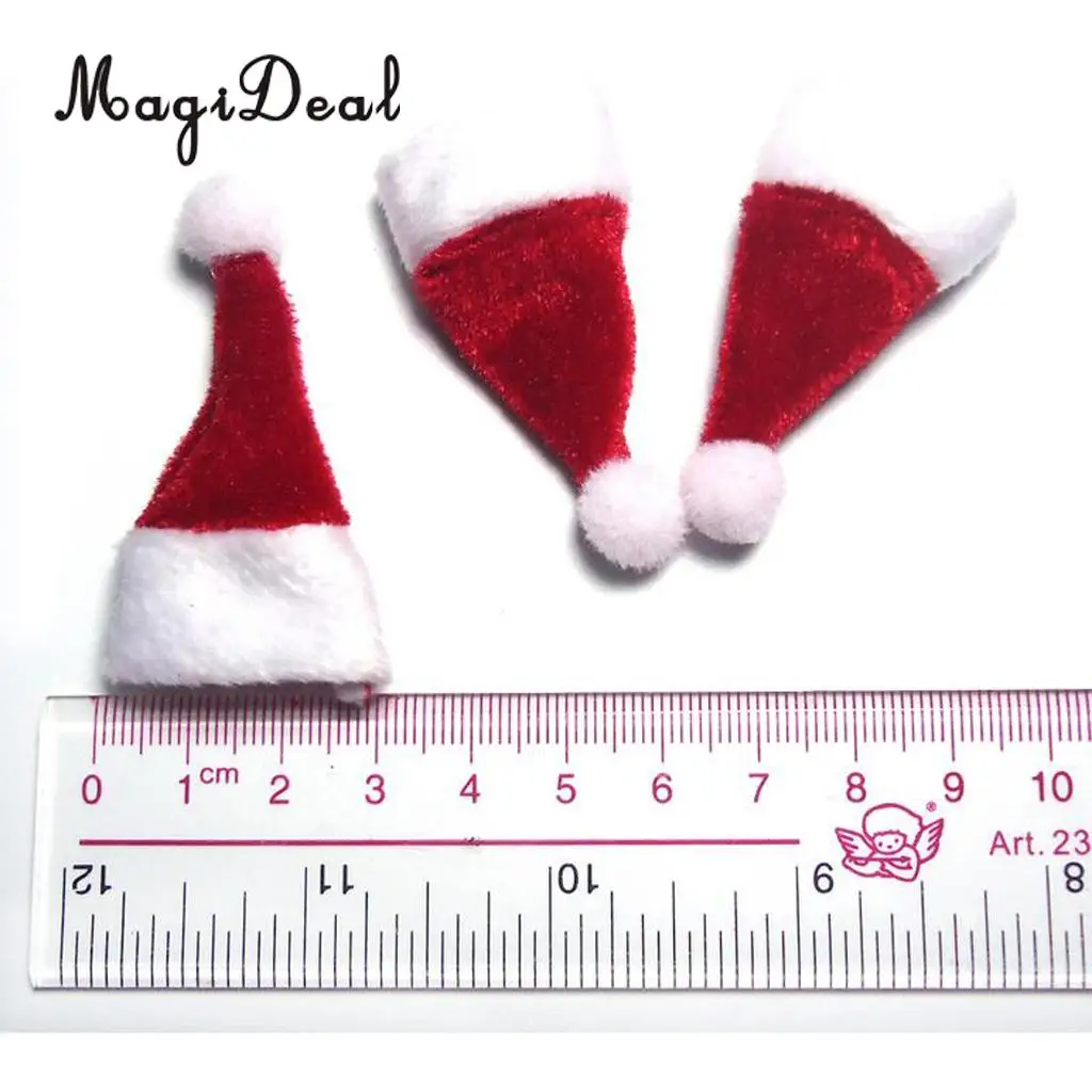 3Pcs 1/12 Scale Cloth Santa Claus Hat Dollhouse Miniature Christmas Xmas Decorative Dolls Accessories Festival Decor Red