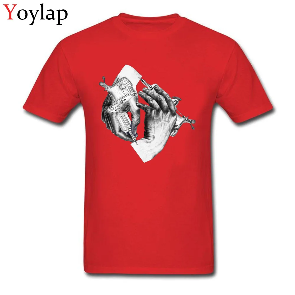 Casual Men Escher Tattoo T Shirt Wholesale Summer/Autumn Short Sleeve O-Neck All Cotton Tops Tees Funny Clothing Shirt red
