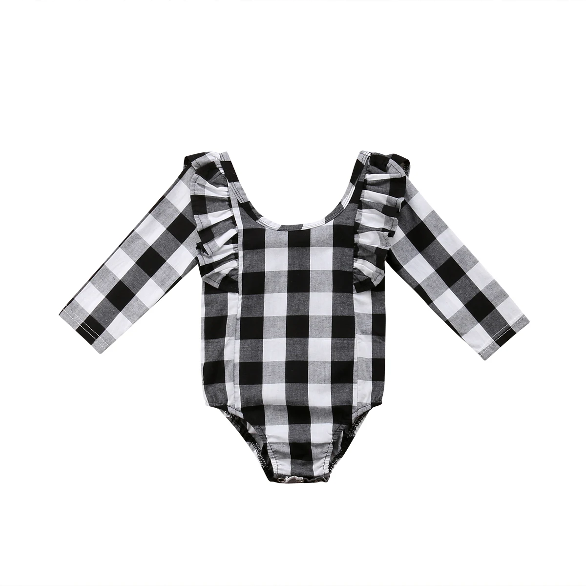 

Newborn Baby Girl Cotton Plaid Bodysuits Outfit Sunsuit Long Sleeve Bodysuit Clothes