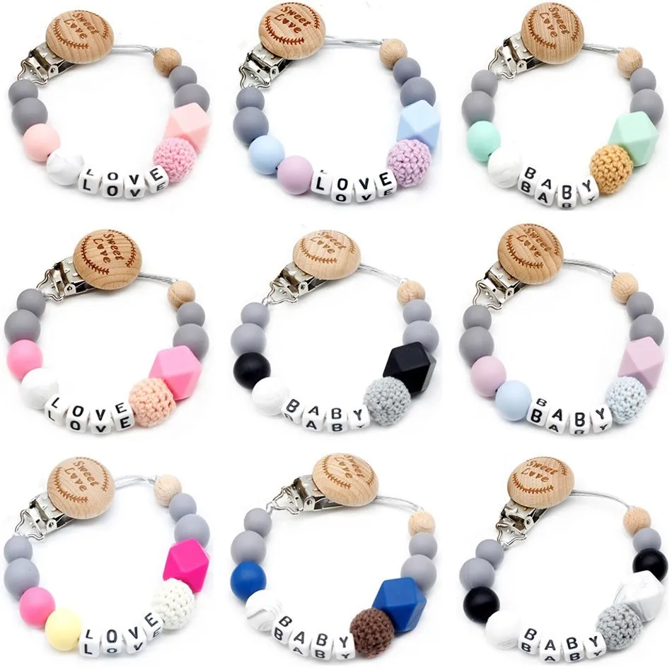 New 9 styles DIY holder personalized name silicone baby pacifier clip pacifier chain teething pacifier chew toy baby dummy clips