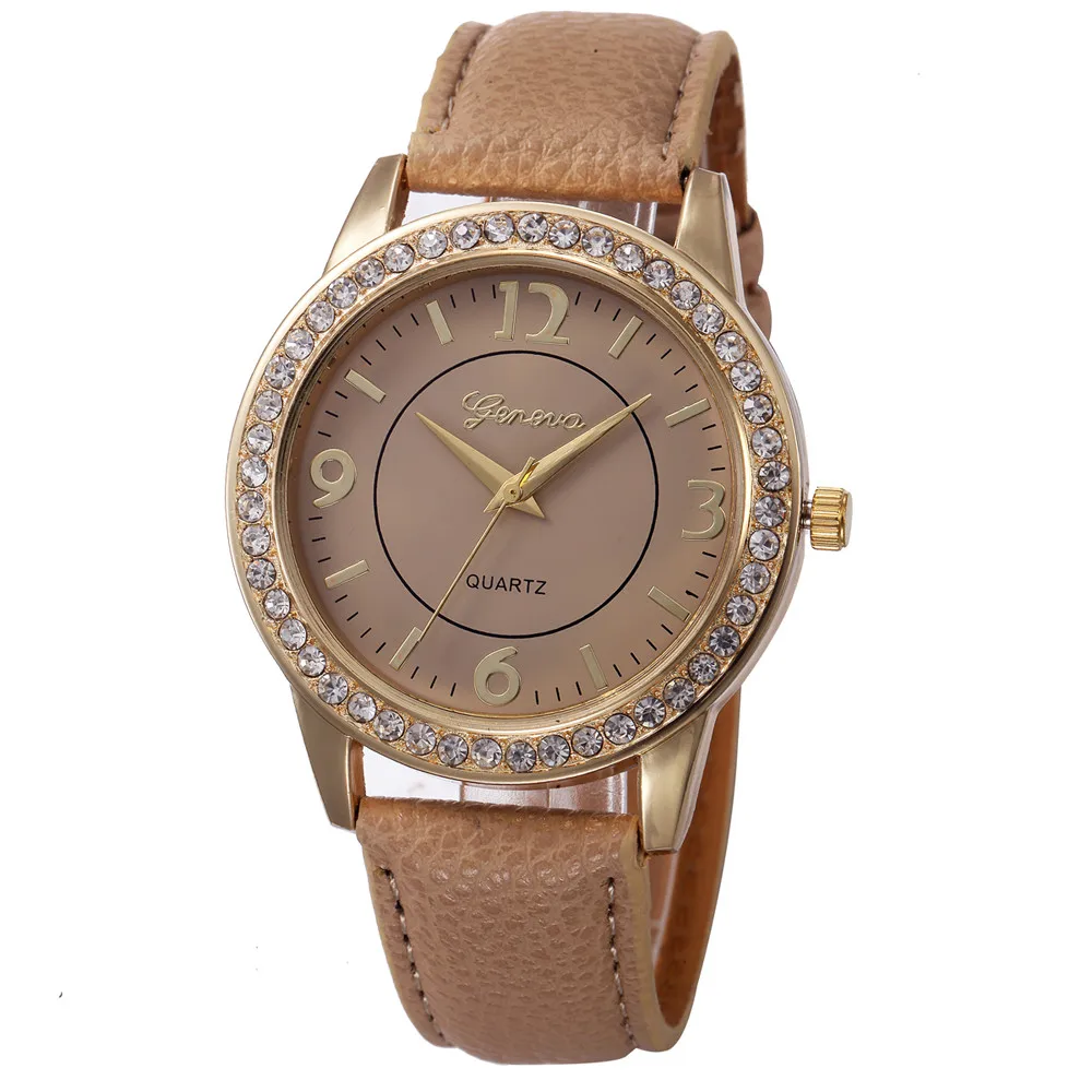 Timezone#501 Geneva женские часы дизайн циферблат кожаный ремешок аналоговые Geneva кварцевые наручные часы
