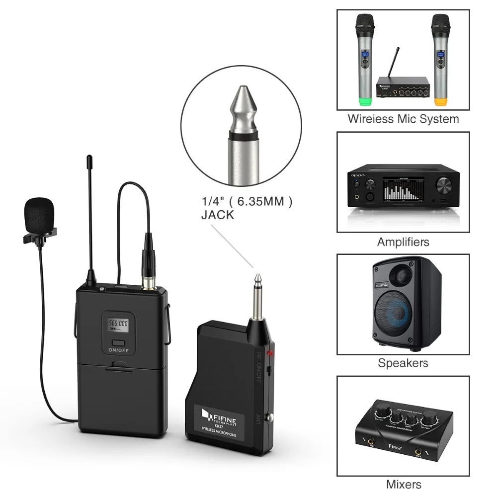 Fone de Ouvido Fifine Polegada Saída Lapela Microfone K037b 20-channel Uhf1 - 4 - Image 4