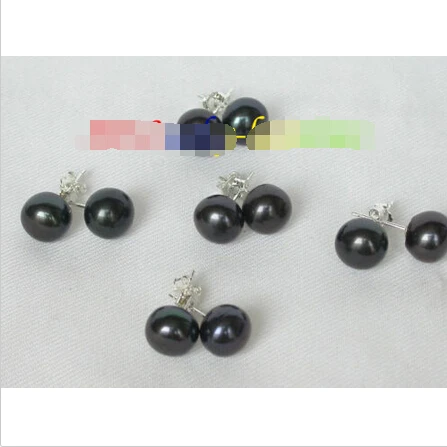 

wholesale 5piece 5pcs 10.5mm black pearls Earrings 925ss Stud j8390Noble style Natural Fine jewe fast SHIPPING