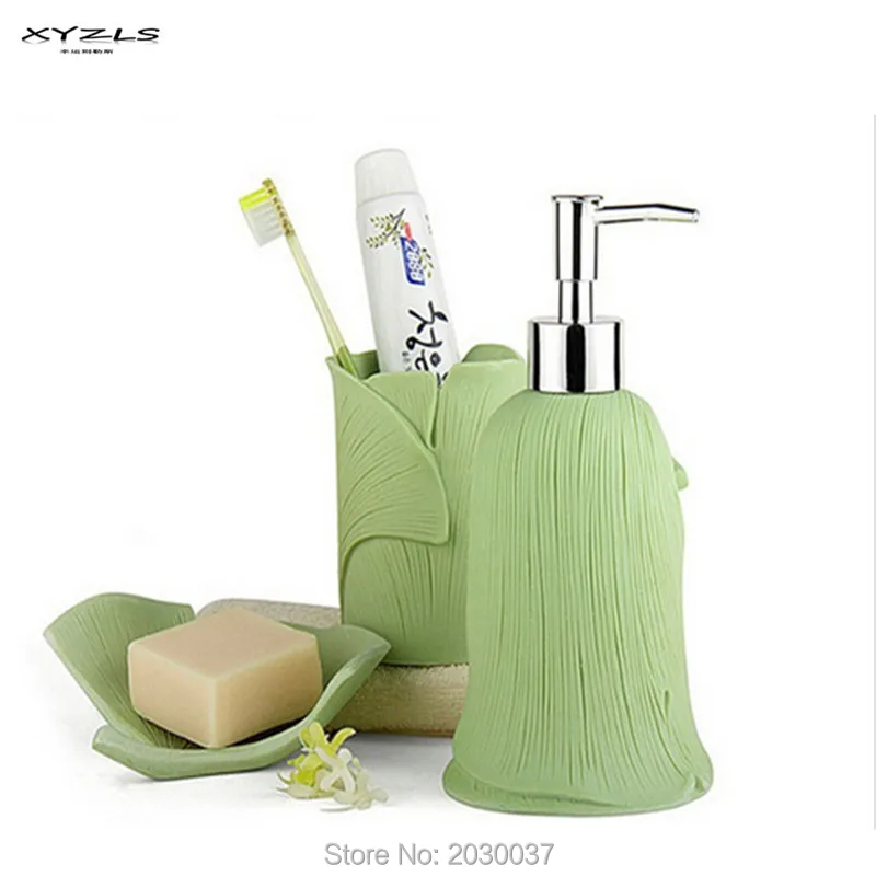 XYZLS 3pcs/set Resin Bathroom Accessories Solid Color Gingko Leaf Pattern Bath Set Lotion