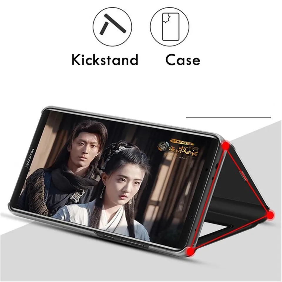 لهواوي زميله 20 لايت حالة الوجه الذكية مرآة الرؤية حالات لهواوي زميله 20 برو X SNE-LX1 حالة جلدية التلفزيون حامل للهاتف كوكه