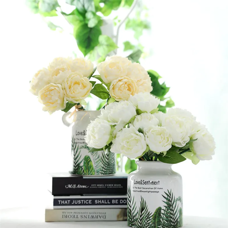 Flone Artificial Peony Floral Fake Silk Flower Simulation Peony Buds Flowers Bouquet Fake Flower Wedding Home Party Decoration (12)