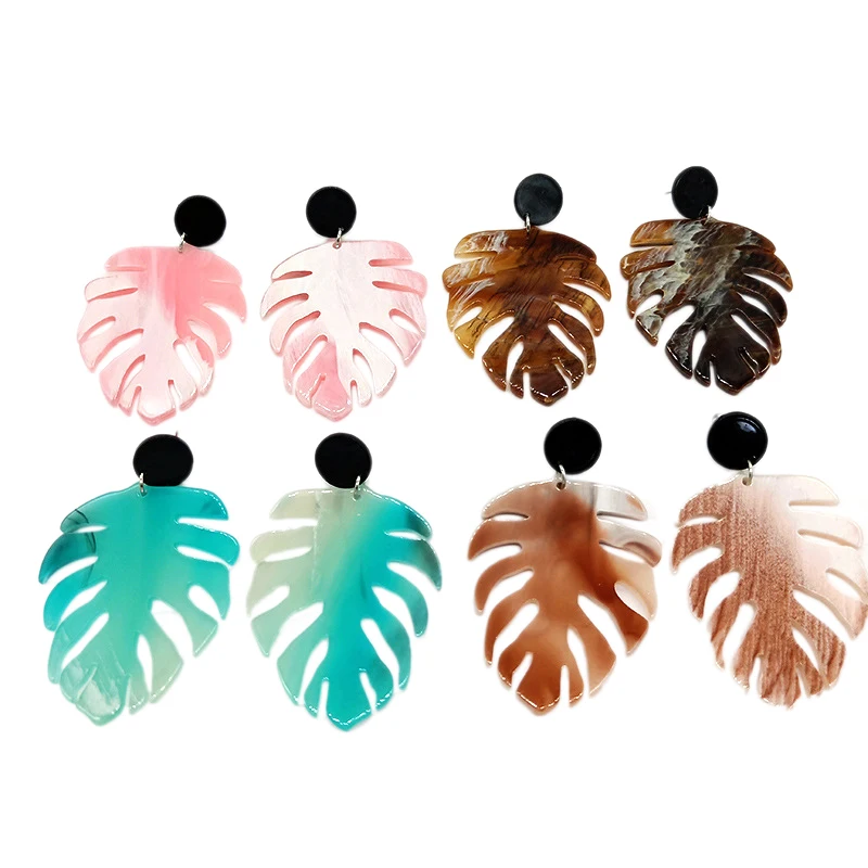 

4 Pairs Of Earrings Set Bohemian Leaves Pendant Acrylic Earrings Multicolor Fashion Botanical Jewelry Acetate Earrings