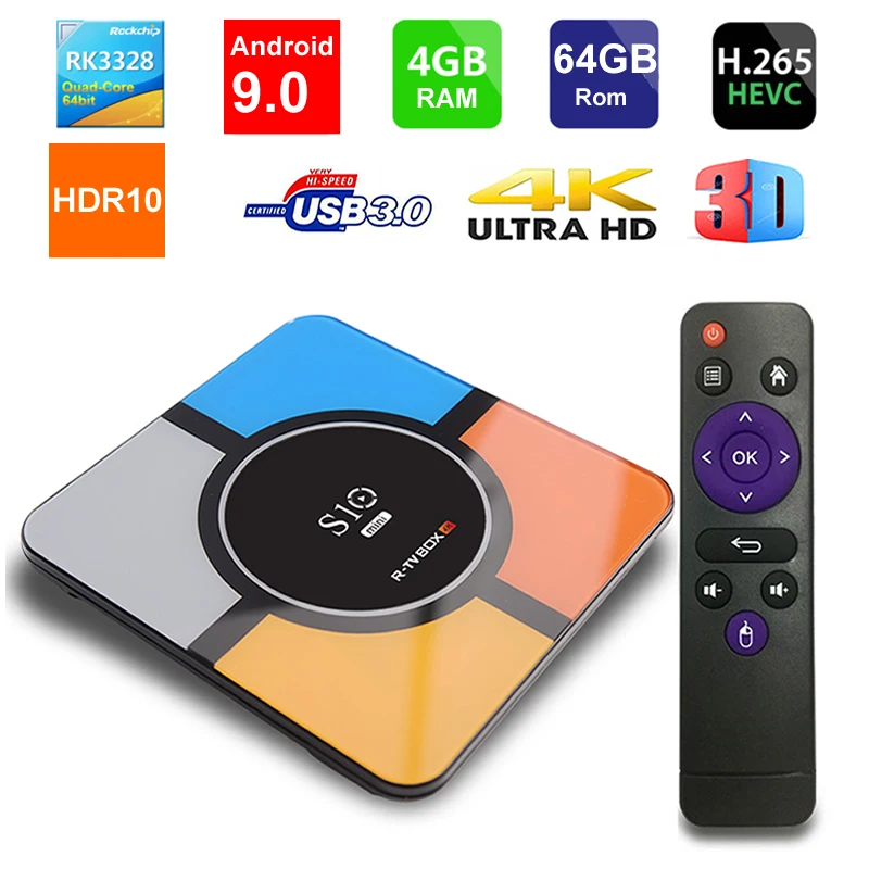 

Android 9.0 Smart TV Box S10 MINI RK3328 Quad Core 4GB Ram 64GB Rom WIFI 3D 4K USB 3.0 H.265 HDR IPTV Set Top Box Media Player