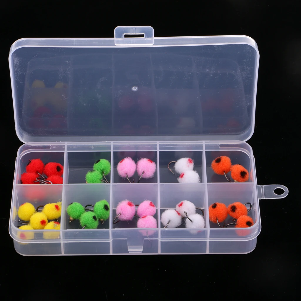 36 pcs Fly Fishing Flies Glo Bug Egg Patterns Fly Fishing Lures Artificial Fishing Tackle Box Accessories 6 Mixed Color