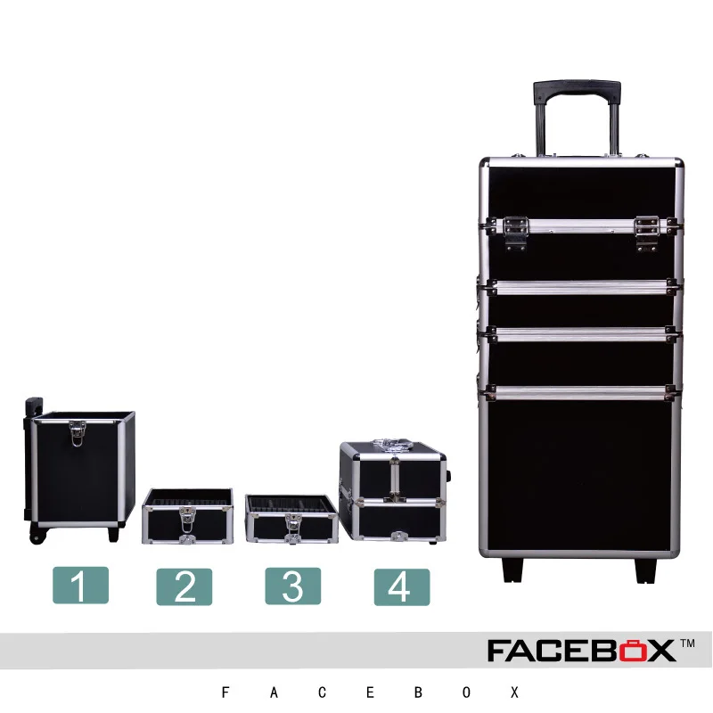 Facebox Brand 4 In 1 Trolley Makeup Box Beauty Case With Wheels Professional