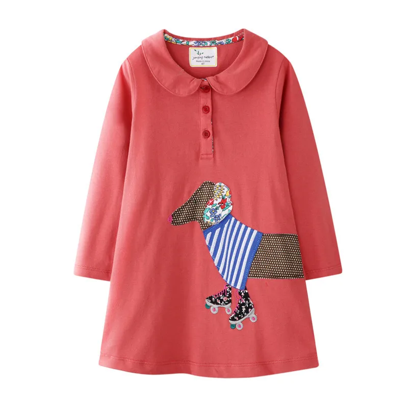 Jumping meter/платья с длинными рукавами для маленьких девочек; хлопковая одежда принцессы с аппликацией; вечерние детские осенние платья-пачки в полоску с изображением животных