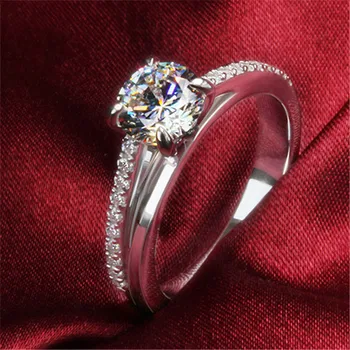 

White Gold 585 1Ct Lucky Round Durable Synthetic Diamonds Anniversary Ring for Women Trendy Wedding Jewelry
