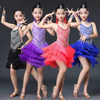 

Latin Dance Dress Children Tassels Dress Kids Dresses For Girls Latin Training Tango Performance Clothes Cha Cha Dress BL1167