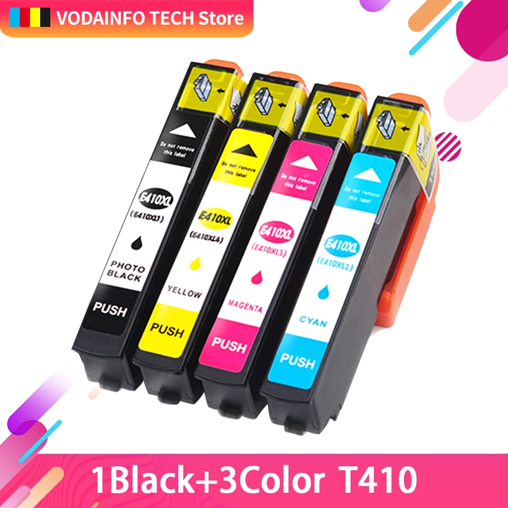 

QSYRAINBOW 4PCS T410XL 410XL Ink Cartridge For Expression XP-530 XP-640 XP-635 XP-630 XP-830 Printer