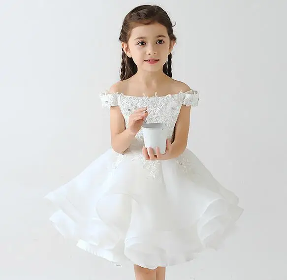 Лидер продаж; белое кружевное платье с бусинами и цветами для девочек на свадьбу; бальное платье с открытыми плечами; платья для причастия; платья для первого причастия