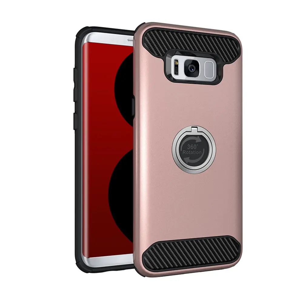 

5 Pcs Phone Drop Resistant Solid Protective Case Soft Case With Finger Ring For Samsung S8 Plus Rose Gold Color Phone Shell