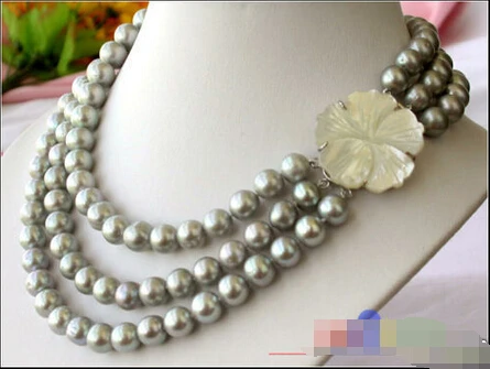 

FREE SHIPPING>>@@@ P1557 AA++3ROW 11MM GRAY WHITE FRESHWATER PEARL NECKLACE ^^^@^Noble style Natural Fine jewe >