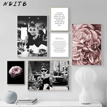 Audrey Hepburn, póster de moda blanco y negro, lienzo, arte de pared, Impresión de flores, pintura motivacional, cuadro decorativo moderno