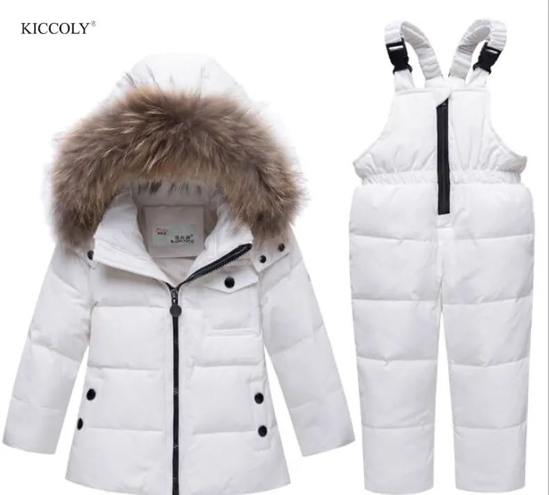 

KICCOL 2018 Baby Girls winter snowsuits Russian Winter Kids Boy Fur Collar Hooded Down Jacket Children's Outwear Clothing Set