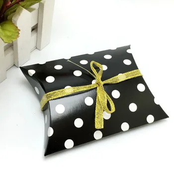 

100 Pieces Black Dot Pillow Shape Wedding Favor Gift Box Party Wedding Favor Holder Chocolate Candy Bags With Ribbon