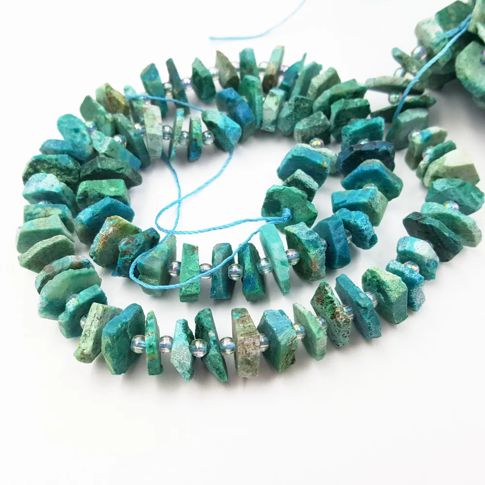

LiiJi Unique Natural Chrysocolla Matte Irregular Chip Shape beads Approx 2x8mm-2x11mm DIY Jewelry Making Approx 39cm