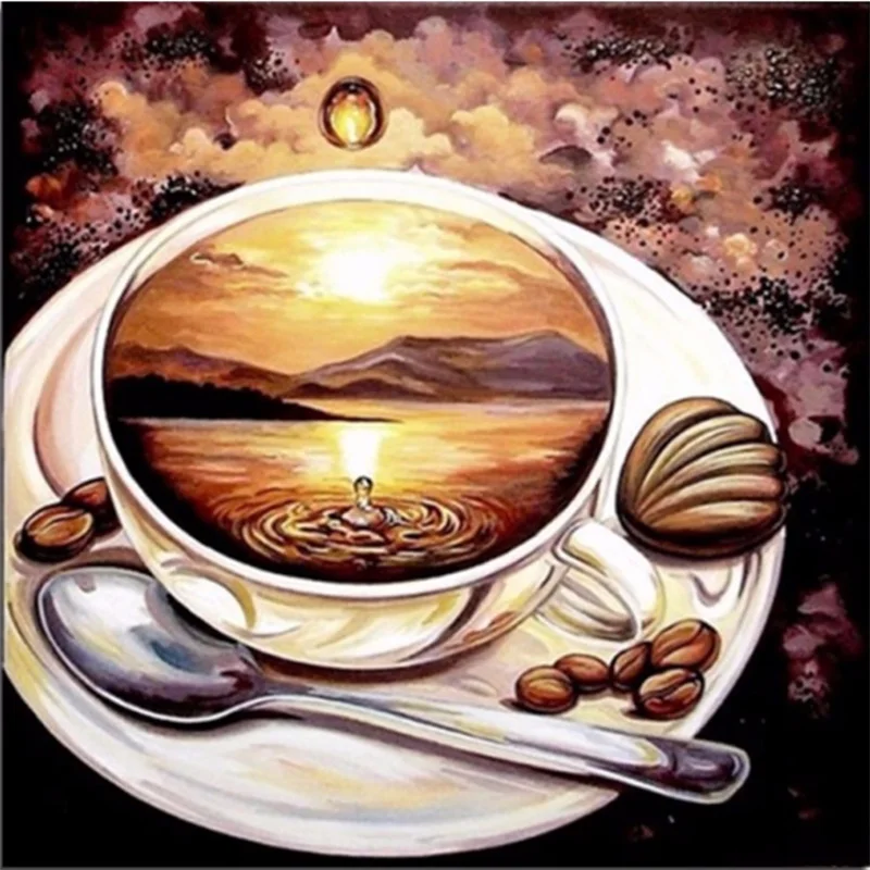 Coffee Diamond Embroidered Cross Rhinestone Mosaic 5D DIY Home Decorating Cafe Decoration Gift | Дом и сад