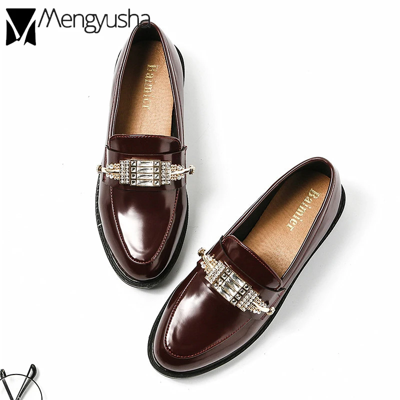 Preppy Luxury Designer Shoes Ladies Autumn Crystal Oxford Shoes Metal
