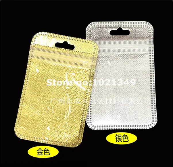 

10000pcs/lot,10.5*15cm Gold/silver Self Seal Zipper Plastic Retail Packaging Storage Bag, Zip Lock plastic Bag W/ Hang Hole
