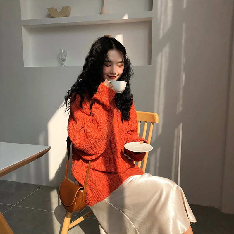 

4 colors 2018 autumn and winter korean style solid colo knitted warm twist sweaters womens pullovers womens (X129)